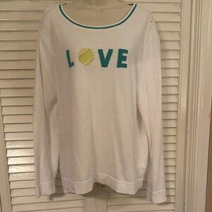 J. Crew White Sweater with Green Trim